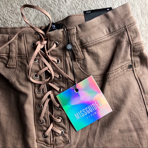 NWT camel high rise lace up skinny jeans - Picture 2 of 5